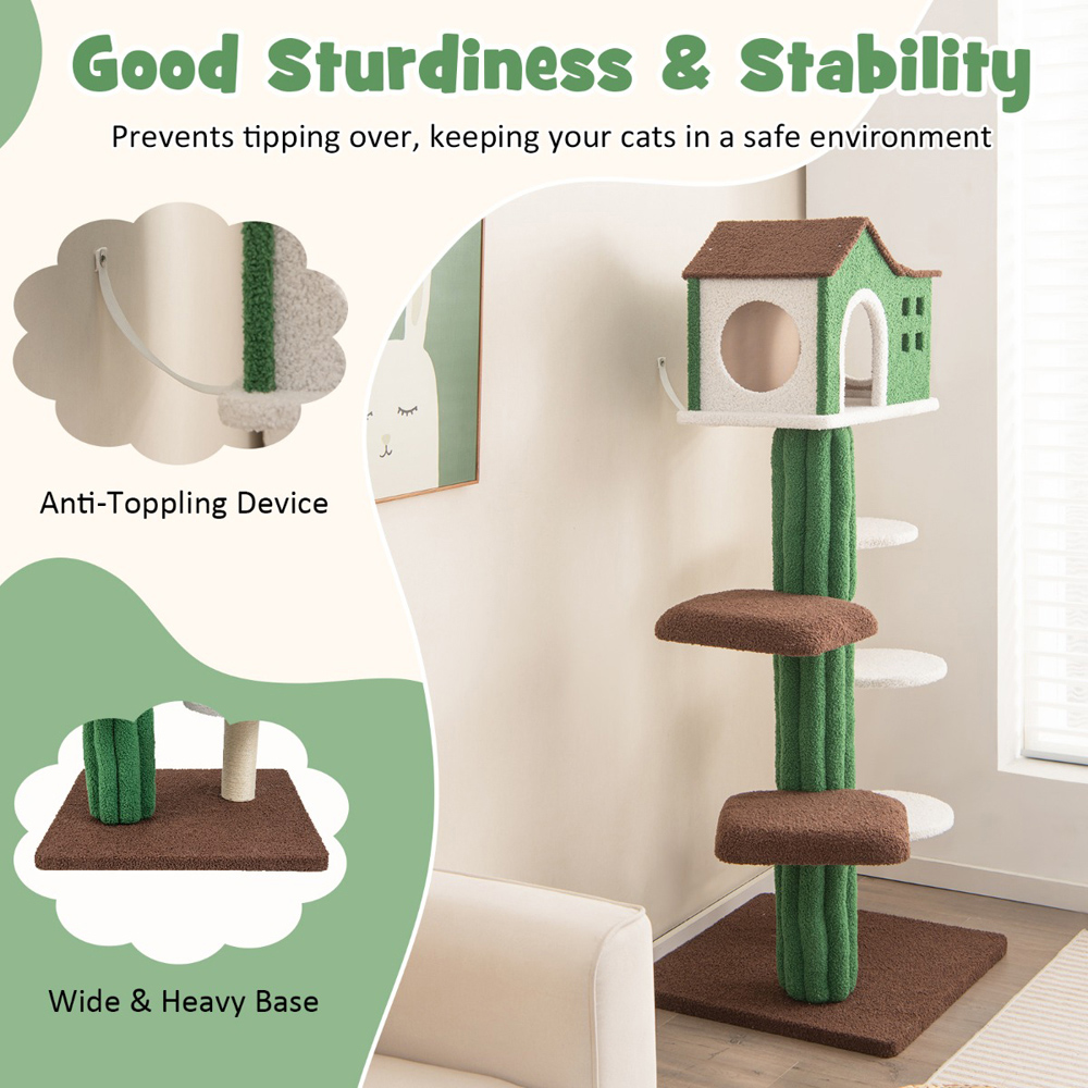 Costway 7 Tier Green Cat Tree Tower with Sisal Scratching Posts Image 7