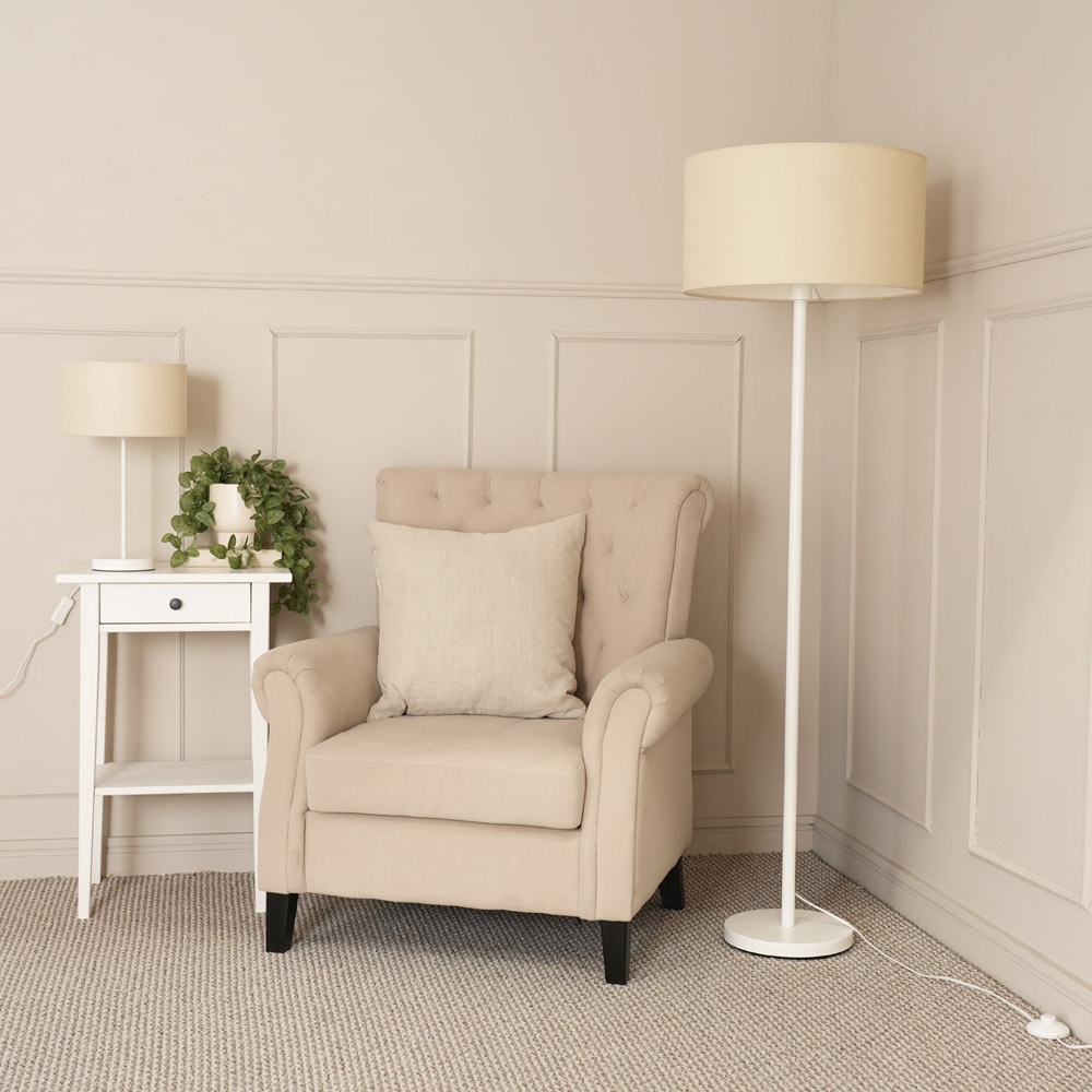 ValueLights Charlie Natural Drum Shade White Table Lamp and Bulb Image 4