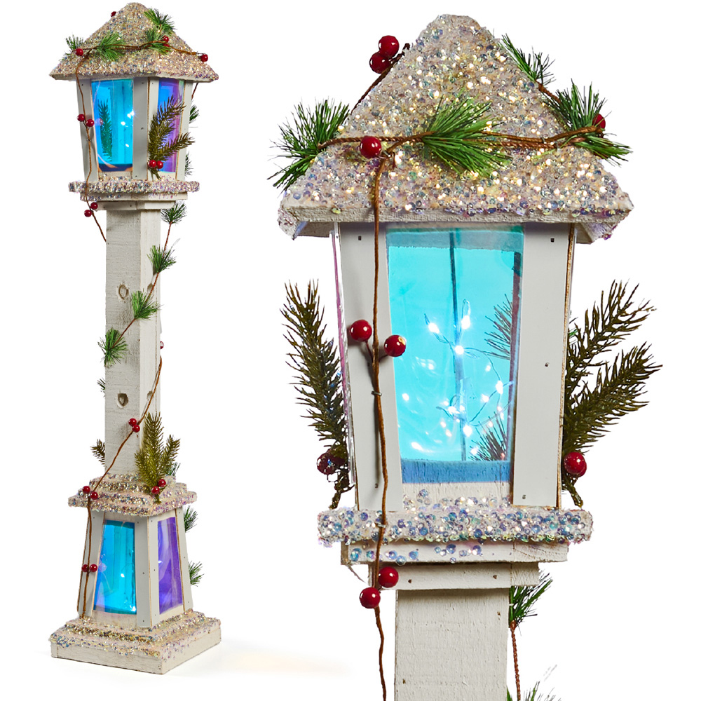 The Christmas Workshop 20 White LED Iridescent Wooden Lamp Post Light 85cm Image 3