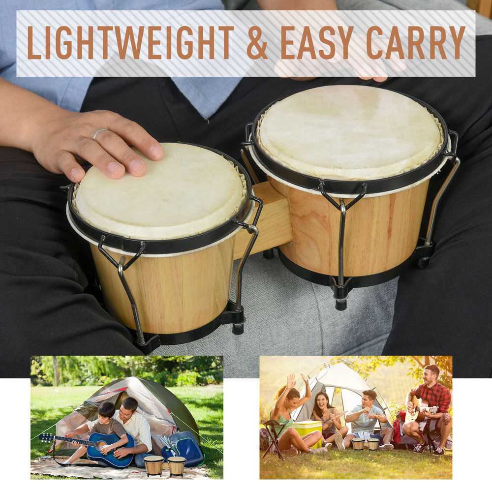 HOMCOM Sheepskin Drum Head Wooden Bongo Drum Set with Tuning Wrench and Bag Image 6