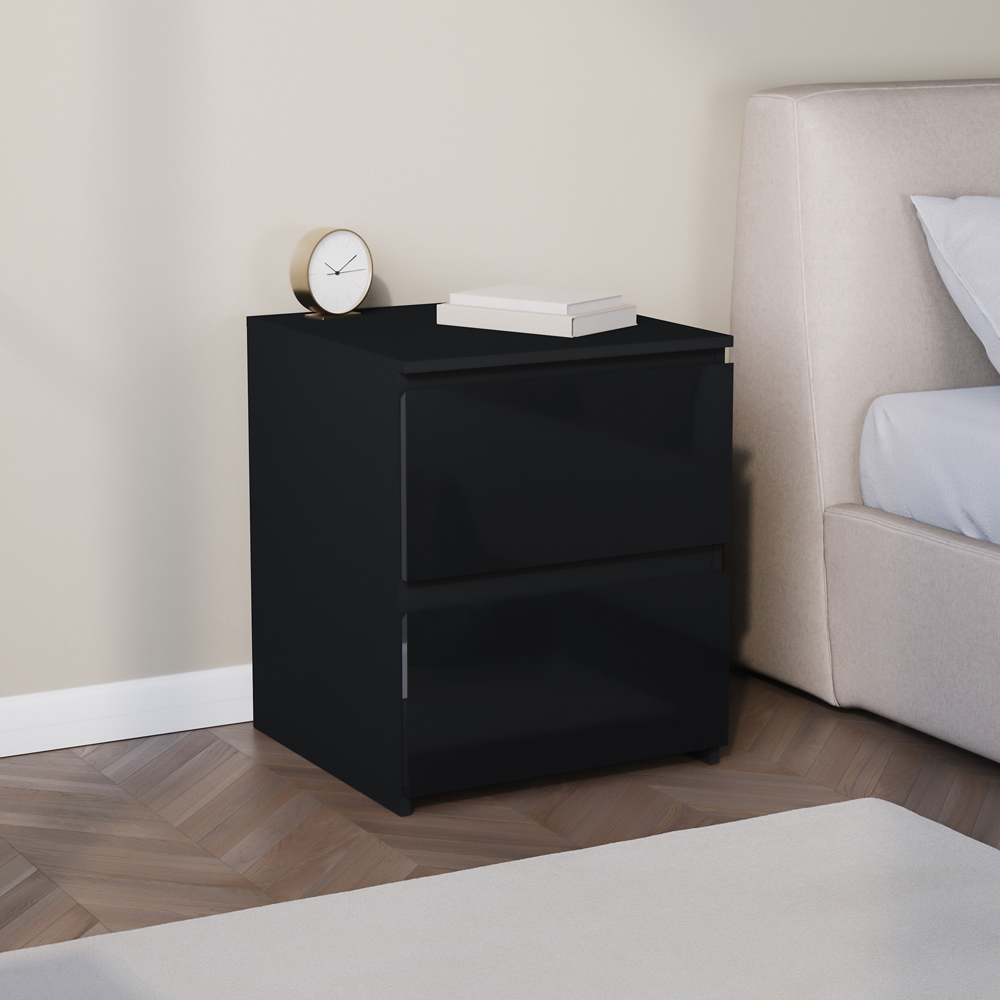 VIDA DESIGNS Glinton 2 Drawer Black Bedside Table Image 3