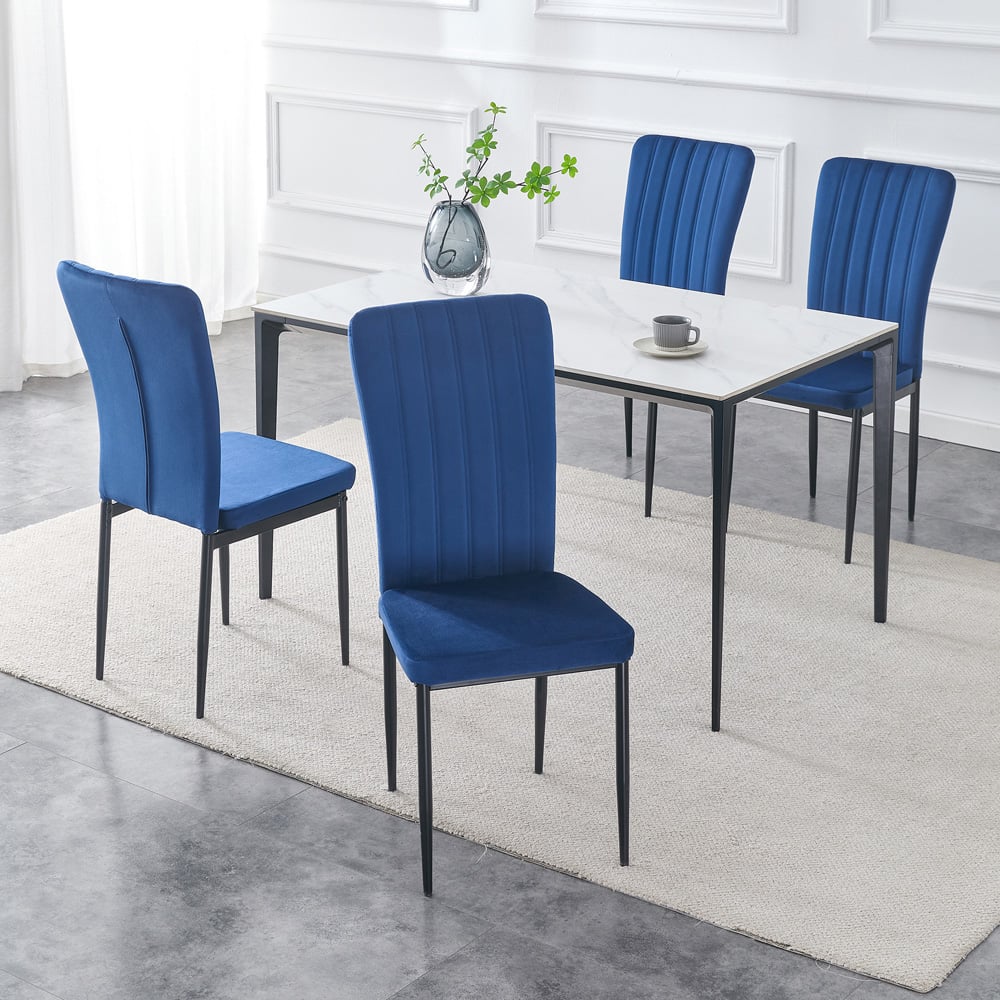 wilko Elle Set of 4 Blue Velvet Effect Plush Padded Upholstered Dining Chair Image 7