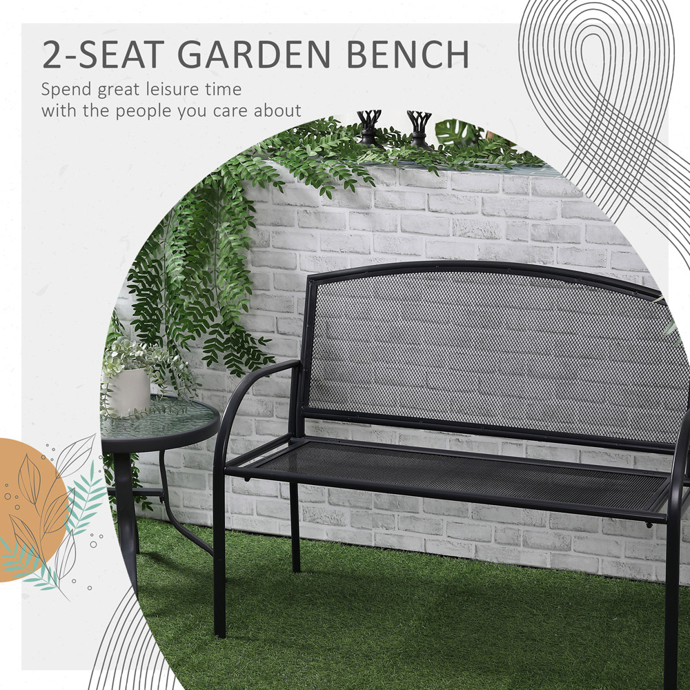 Outsunny 2 Seater Grey Metal Loveseat Bench Image 5