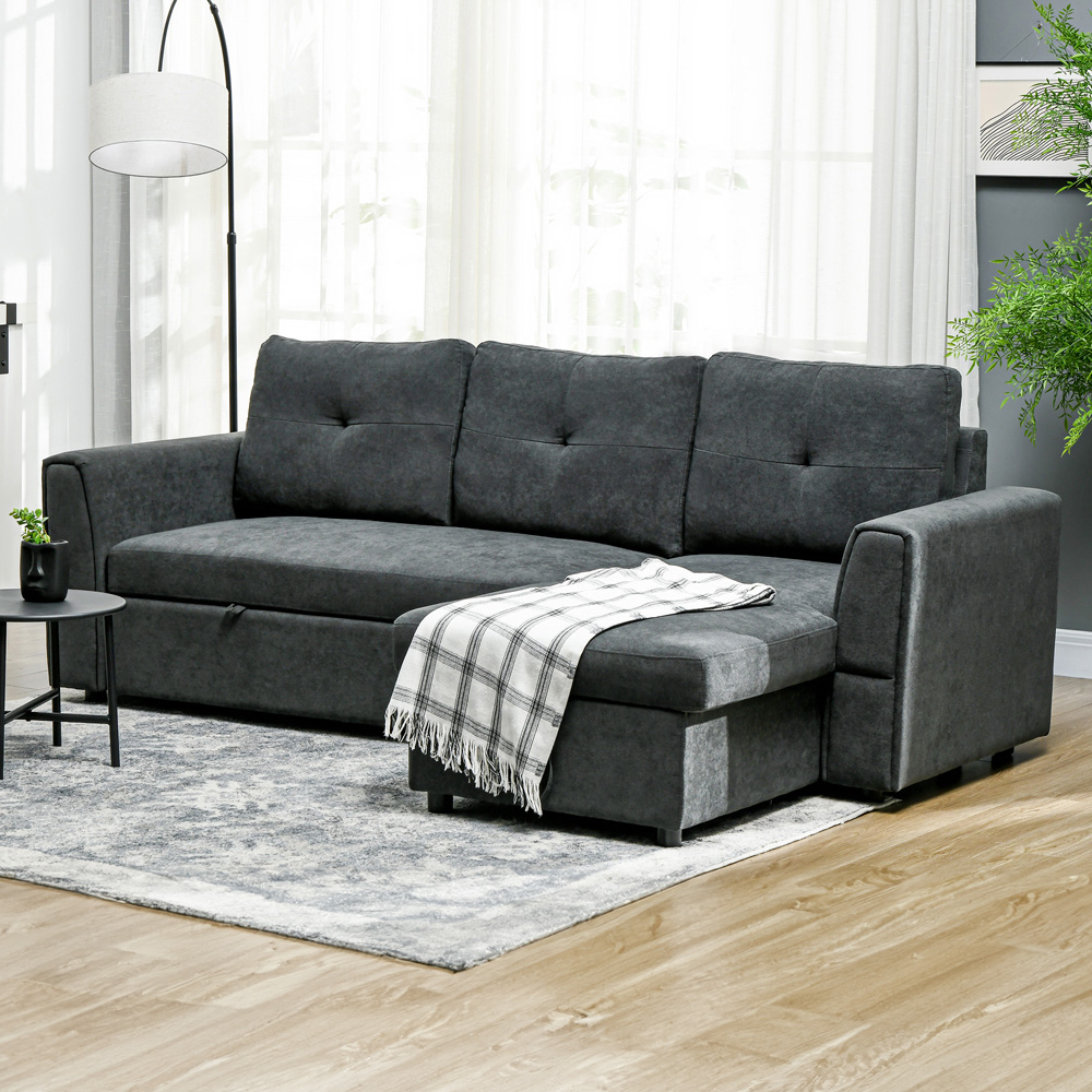 Portland 3 Seater Dark Grey Convertible Sofa Bed Image 1