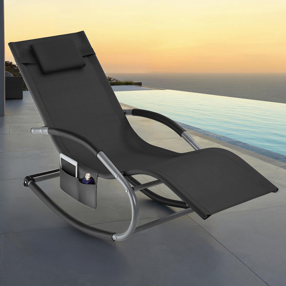 tectake Taya Black Rocking Sun Lounger Image 1