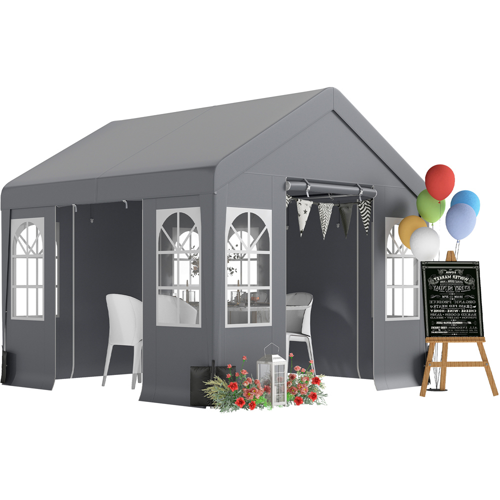 Outsunny 3 x 3m Grey Cathedral Style Gazebo with Sidewalls Image 2