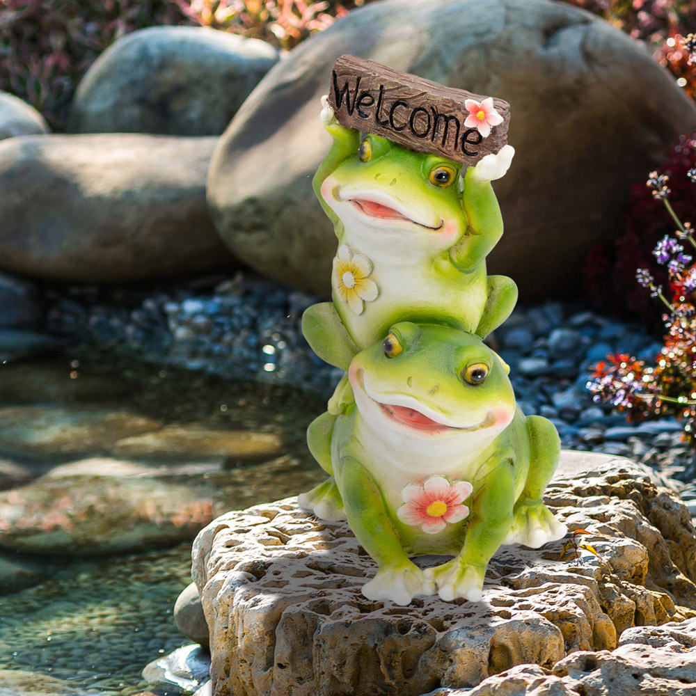 GardenKraft Cute Couple Frog with Welcome Sign Garden Ornament Image 2