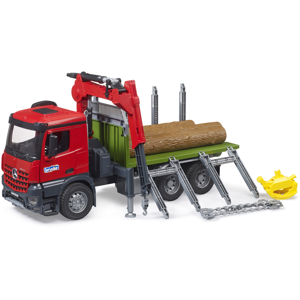Bruder Mercedes-Benz Arocs Timber truck with Loading Crane Grab and 3 Trunks Image 7