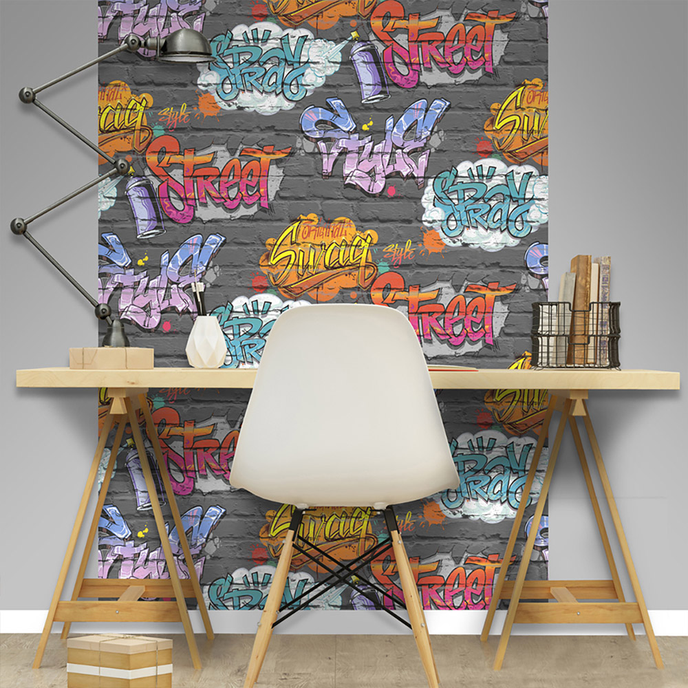 Muriva Street Style Black Wallpaper Image 2