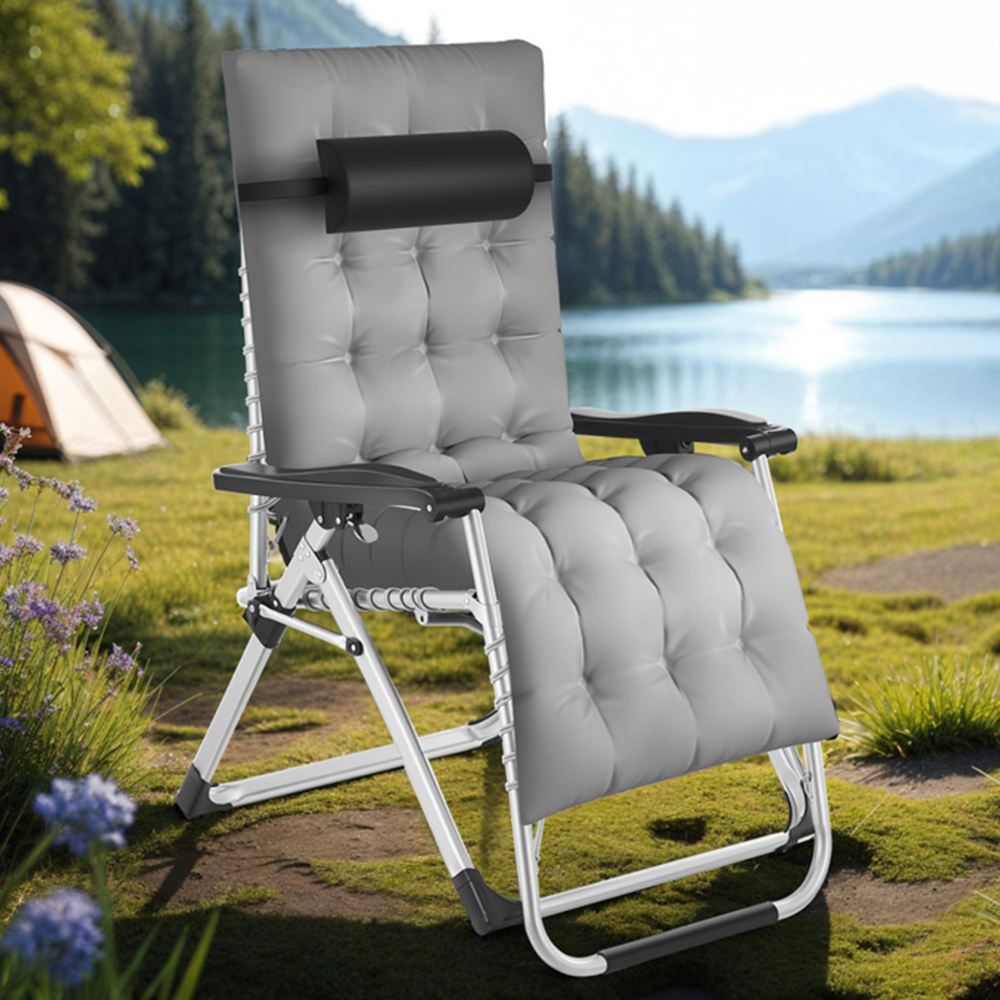 tectake Cloud Light Grey Zero Gravity Foldable Sun Lounger Image 1