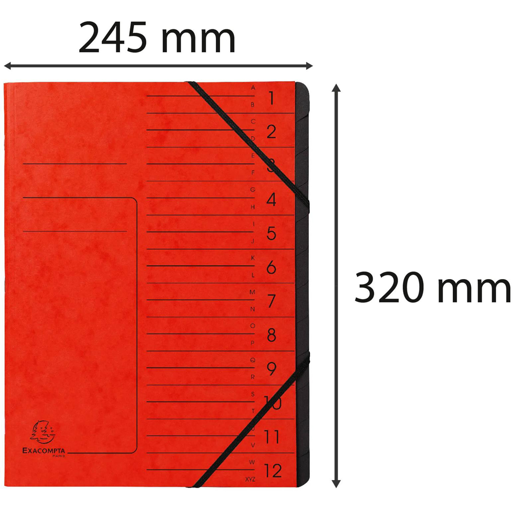 Exacompta A4 12 Compartment Red Stapled Multipart File with Elastic 10 Pack Image 7