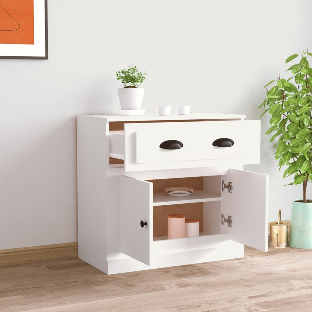 vidaXL 2 Door Single Drawer White Sideboard Image 3