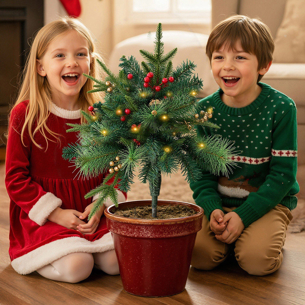 Living and Home Pre-Lit Artificial Christmas Tree Urn Filler with Berries 55cm 2 Pack Image 7