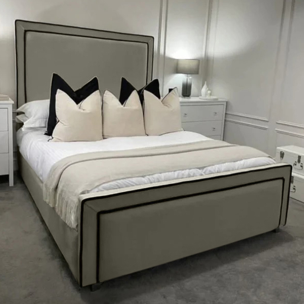 Eleganza Home Bianca Double Grey Plush Velvet Bed Frame with Headboard and Footboard Image 1