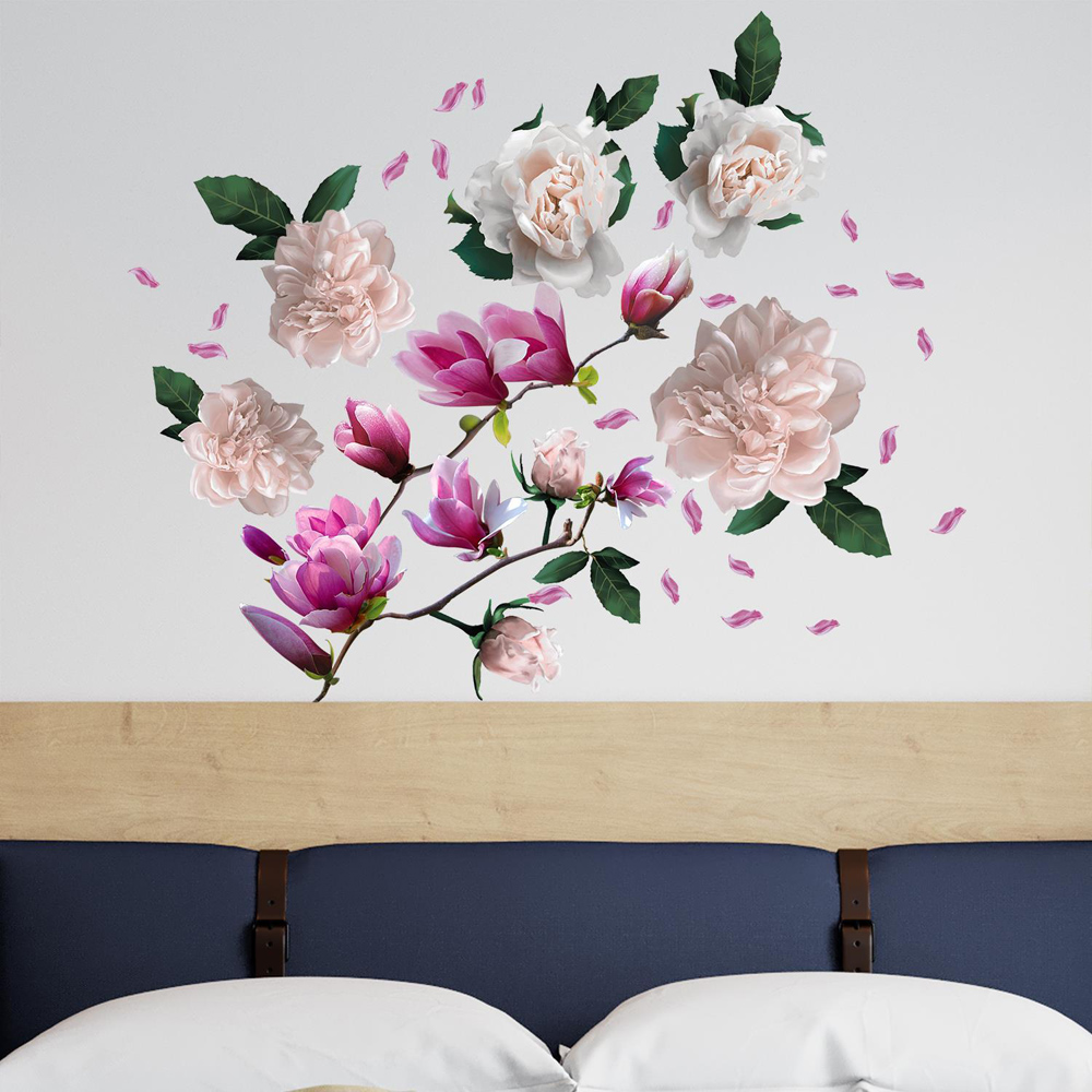 Walplus Flower Theme Large Magnolia and Roses Self Adhesive Wall Stickers Image 2