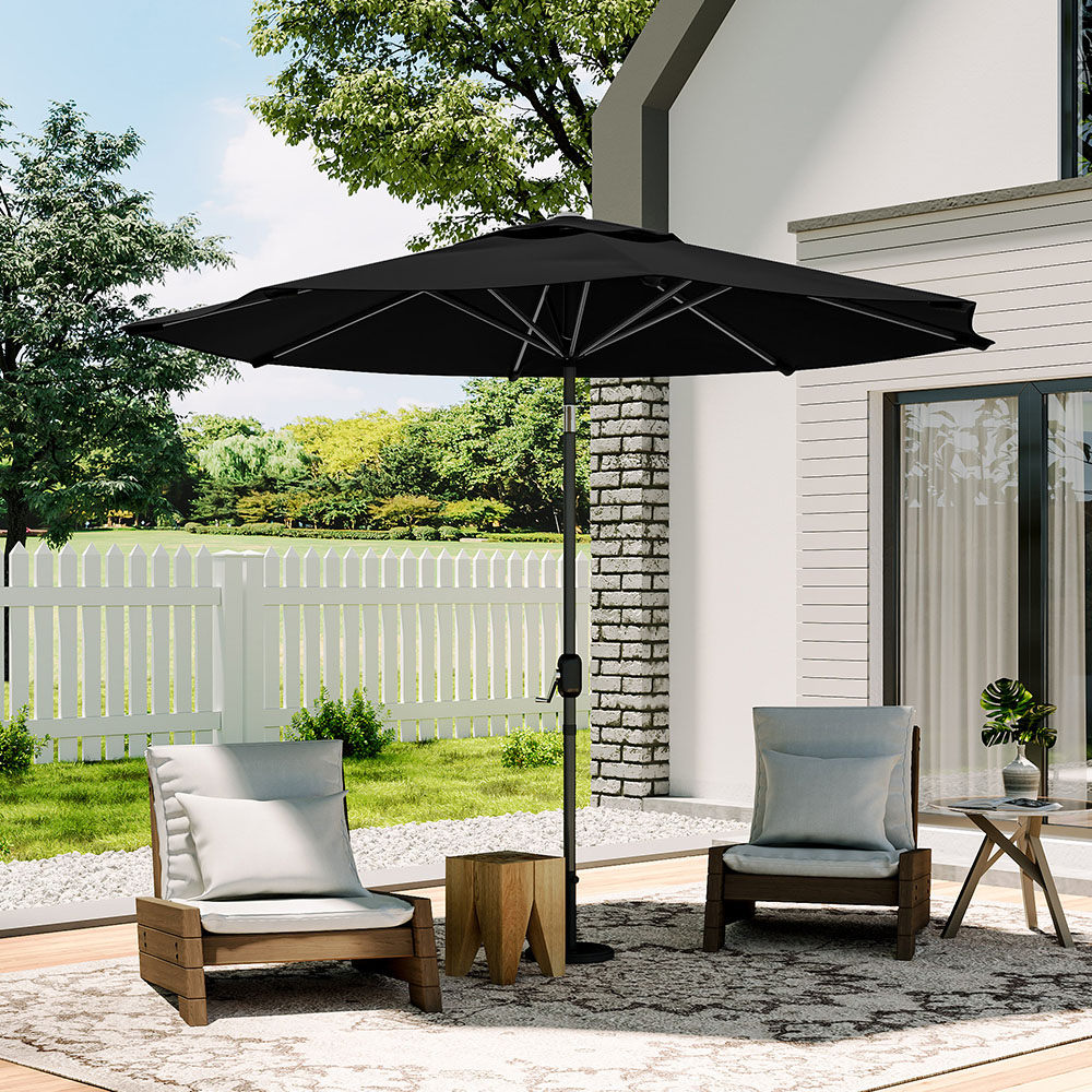 Living and Home Black Crank and Tilt Parasol 3m with 28kg Round Base Image 2