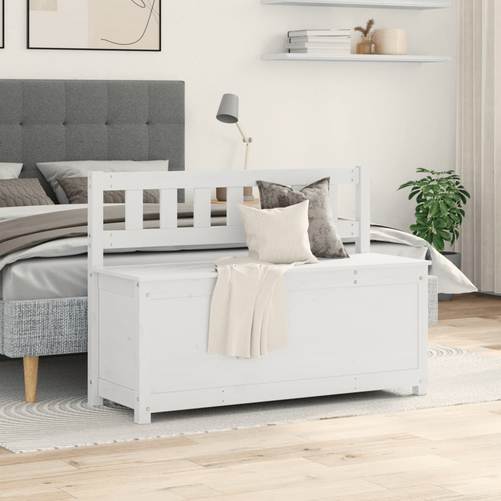 vidaXL White Solid Wood Pine Storage Bench 110 x 41 x 76.5cm Image 8