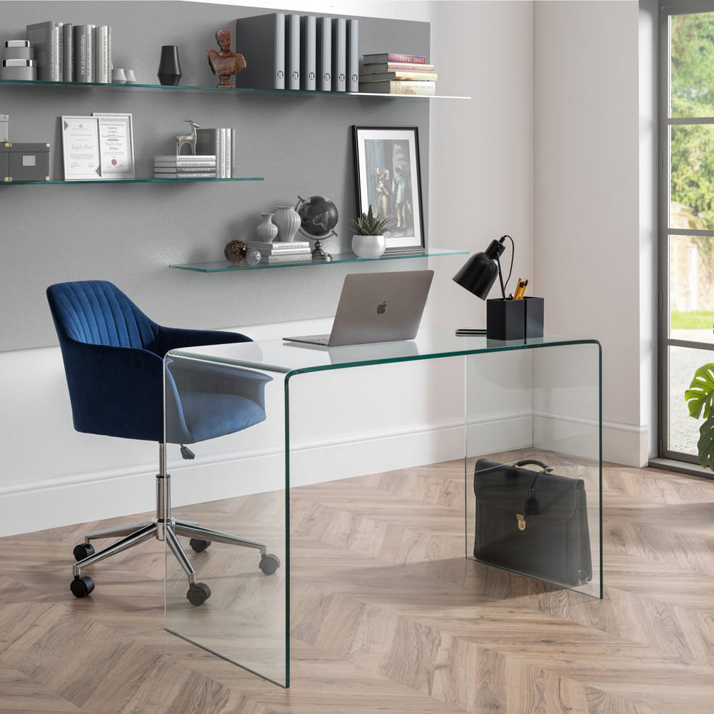 Julian Bowen Amalfi Kahlo Glass Desk and Blue Swivel Office Chair Image 7
