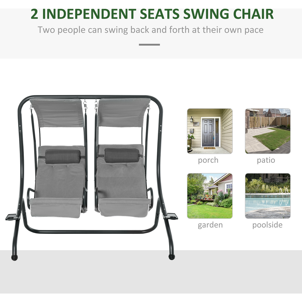 Outsunny 2 Seater Grey Modern Garden Swing Chair with Removable Canopy Image 4