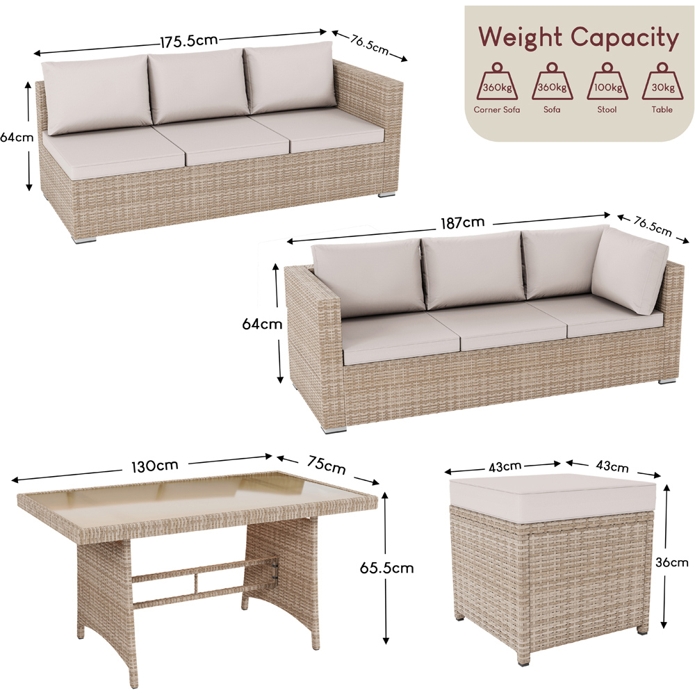 GARDEN VIDA Belgrave 9 Seater Natural PE Rattan Garden Corner Lounge Set Image 9