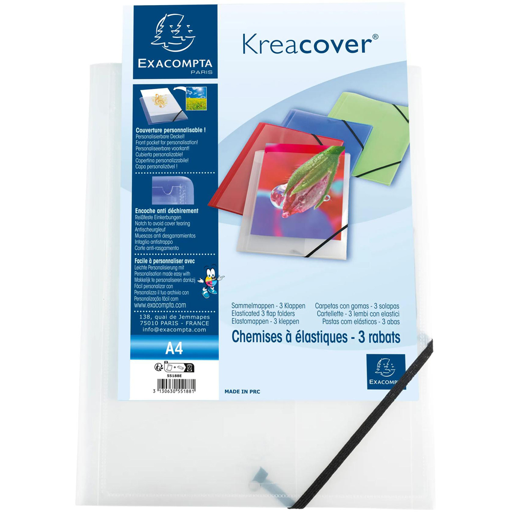 Exacompta Elasticated Frosted 3 Flap Folder with Front Pocket 25 Pack Image 6