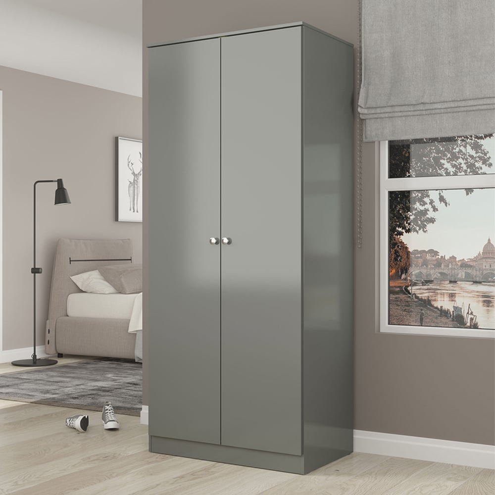 Seconique Denver 2 Door Grey Gloss Wardrobe Image 1