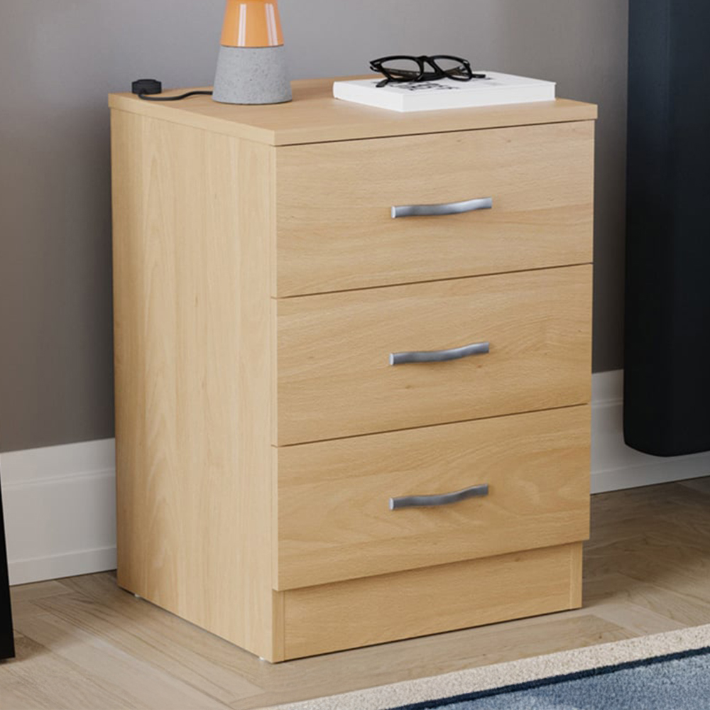 Vida Designs Riano 3 Drawer Pine Bedside Table Image 1