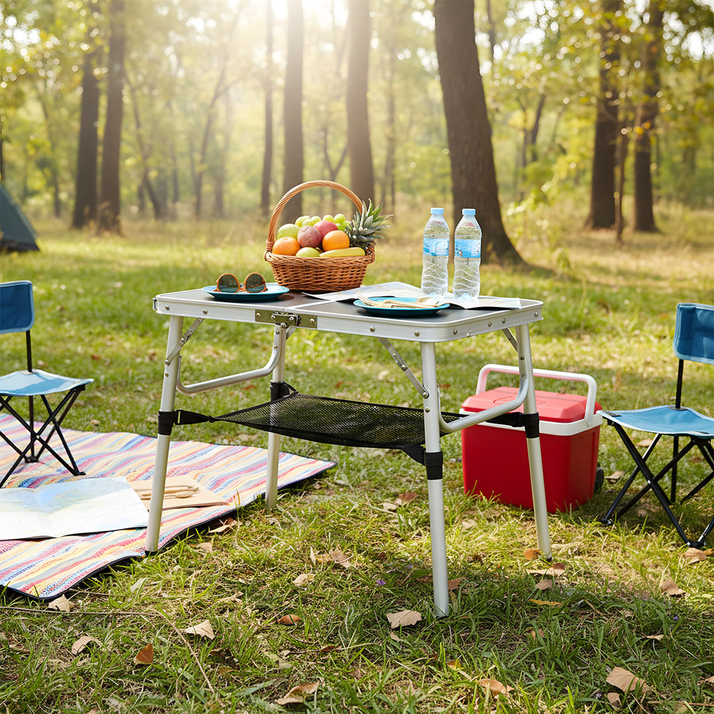 Living and Home 2ft Black Tri-Fold Aluminium Alloy Camping Table Image 2