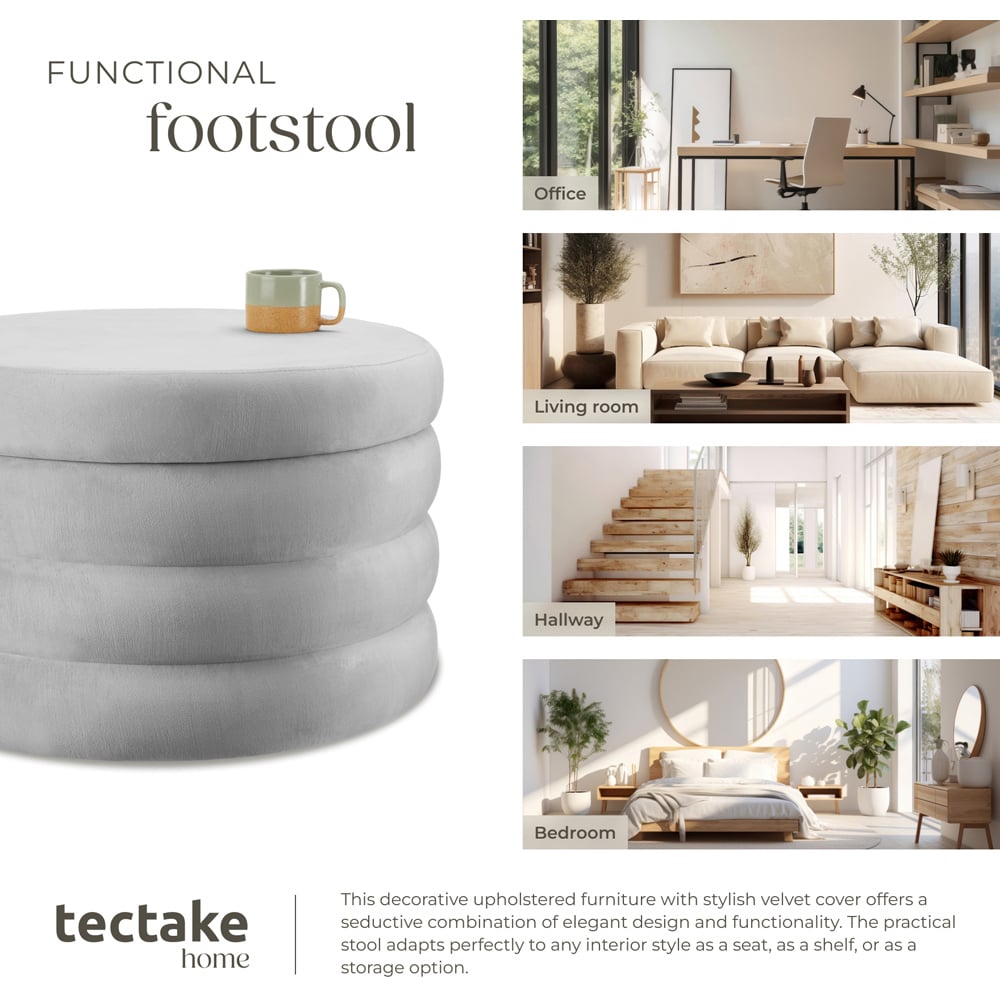 tectake Altu XL Grey Velvet Look Footstool Image 7