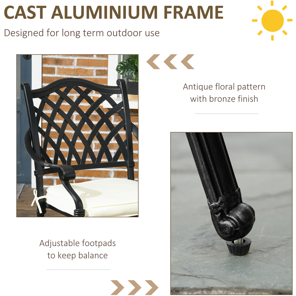 Outsunny Cast Aluminium 4 Seater Outdoor Dining Set with Cushions Parasol Hole Image 6