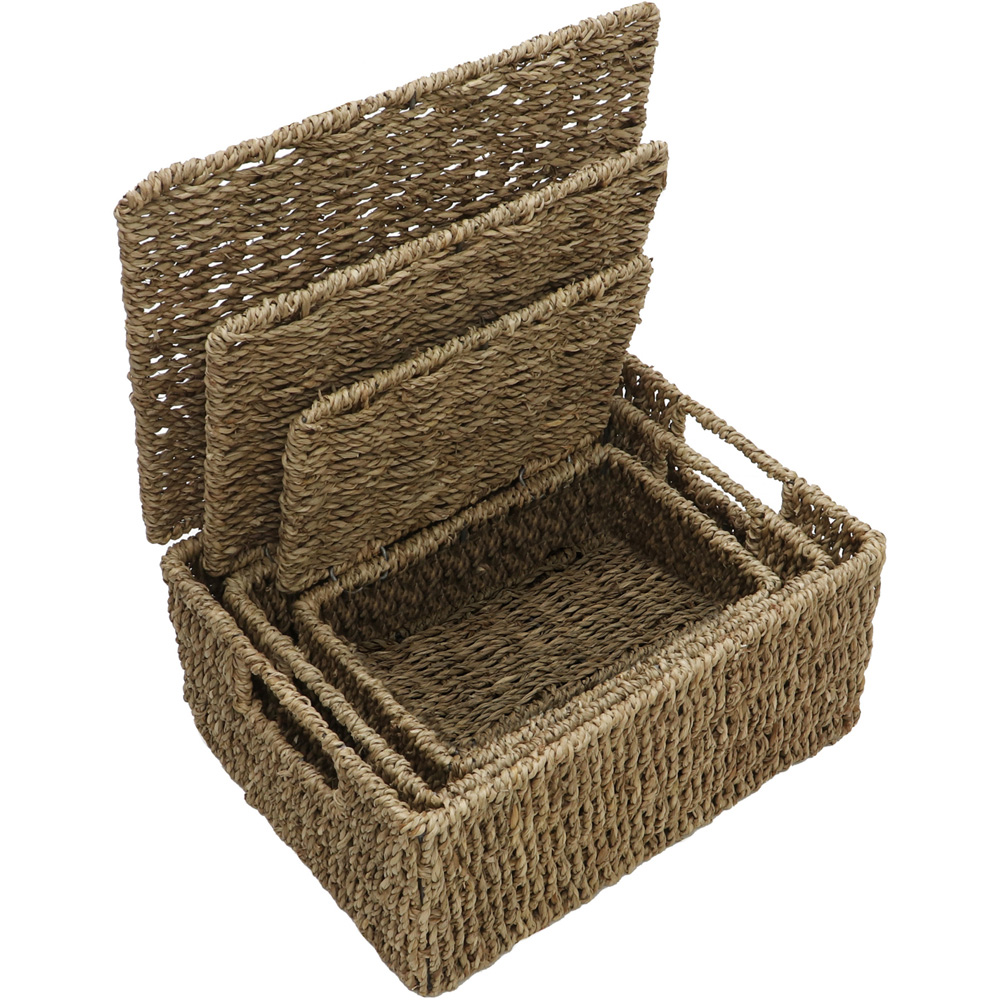 JVL Seagrass Rectangular Storage Basket with Lid 3 Pack Image 7