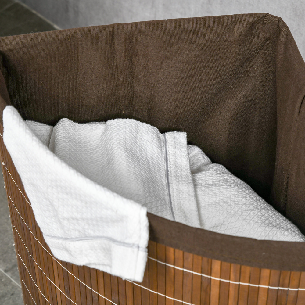 HOMCOM Brown Bamboo Corner Laundry Hamper 55L Image 4