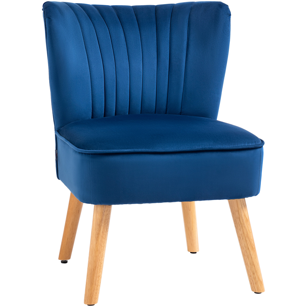 HOMCOM Blue Velvet Tub Seat Accent Chair with Wood Frame Legs Image 2
