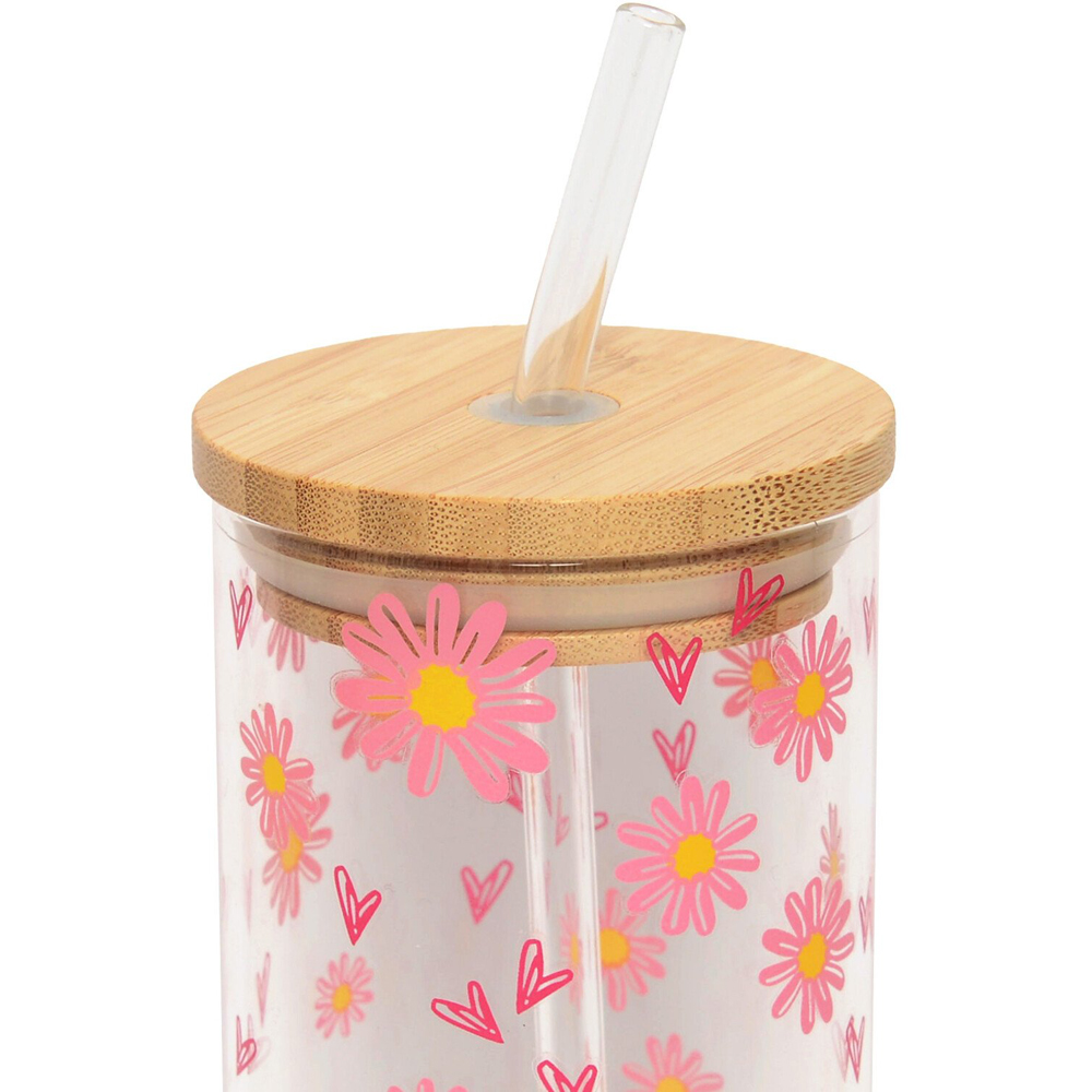 Daisy Daze Glass Drinking jar - Pink Image 3