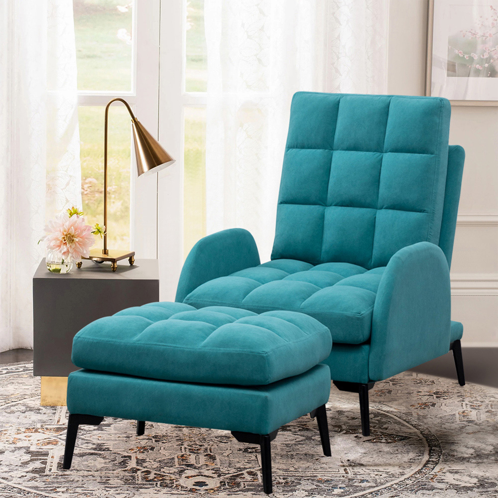 Living and Home Modern Green Leisure Armchair with Footstool Image 7