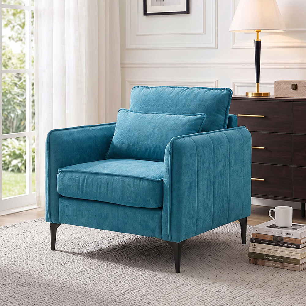 Living and Home Turquoise Grey Chenille Sofa Chair Image 8
