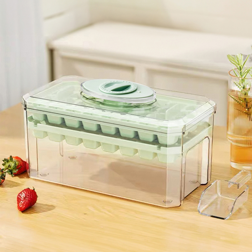 Living and Home Green 64 Grid Press Type Ice Cube Mold Box Image 2