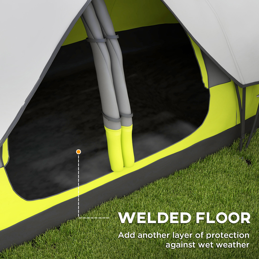 Outsunny 5-6 Person Camping Tent with 2 Bedroom and Waterproof Rainfly Yellow Image 6