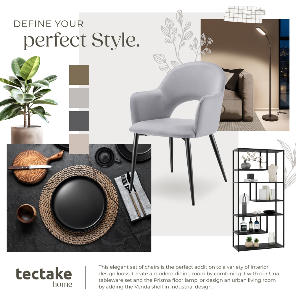 tectake Sasha Set of 4 Light Grey Dining Chair Image 4