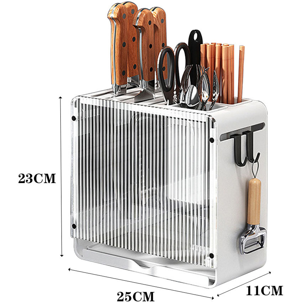 H&O Direct White Acrylic Knife and Cutlery Holder with Drain Tray Image 5