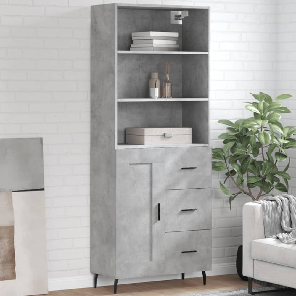 vidaXL Single Door 3 Drawer 3 Shelf Concrete Grey Highboard Image 1