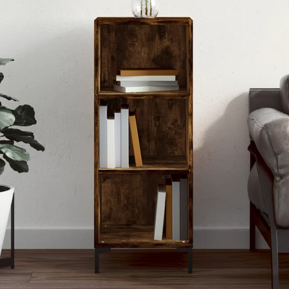 vidaXL 3 Shelf Smoked Oak Narrow Sideboard Image 1