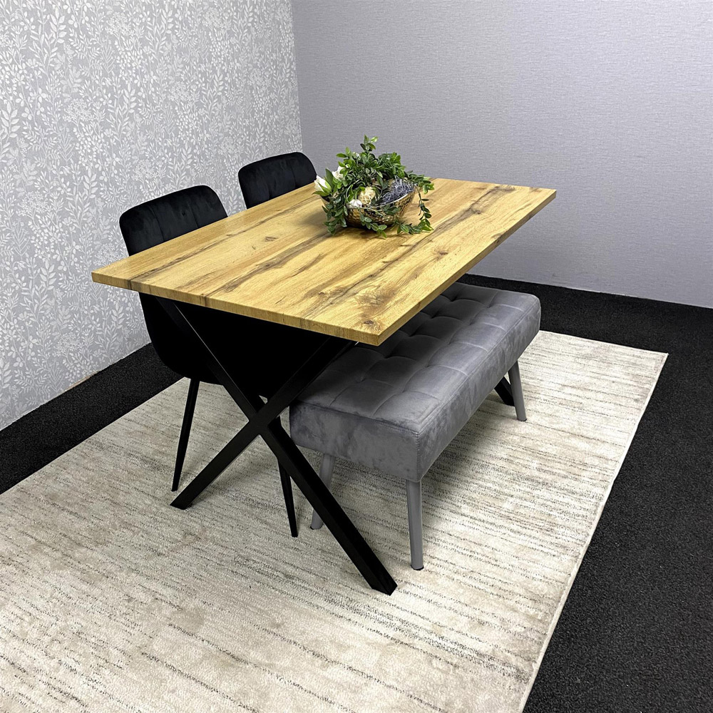 Kosy Koala 4 Seater MDF and Velvet Dining Table Set with Bench Black and Grey Image 6