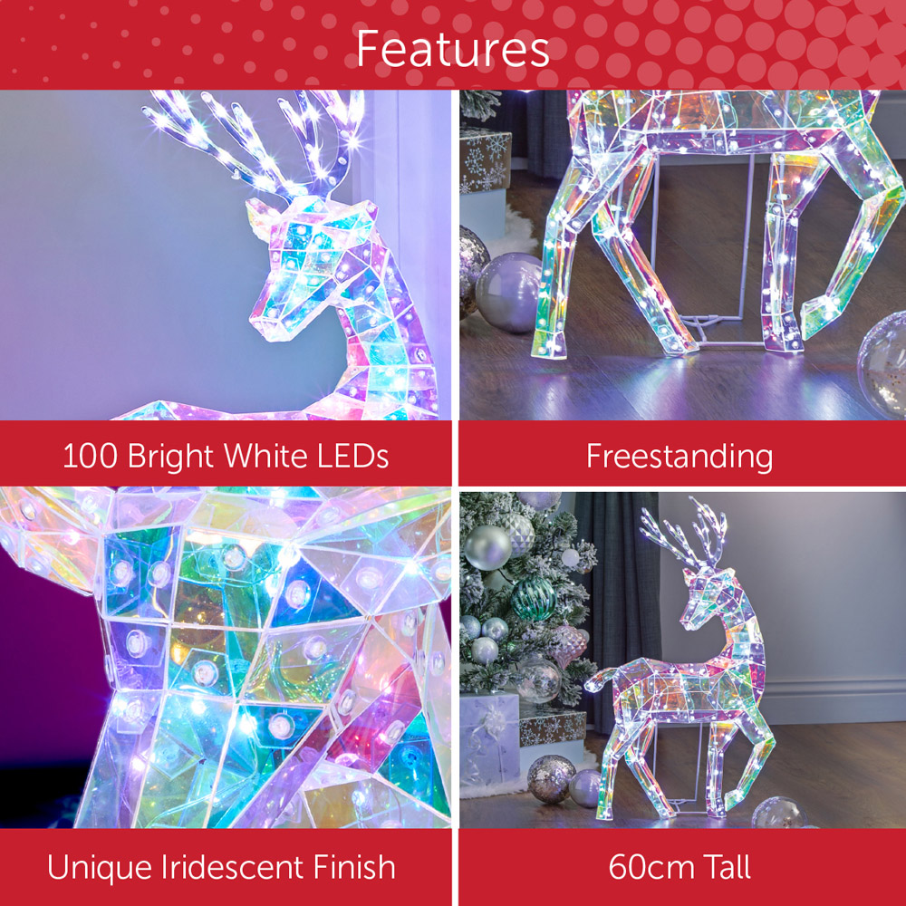 The Christmas Workshop 100 Cool White LED Iridescent Reindeer Decoration 2ft Image 8
