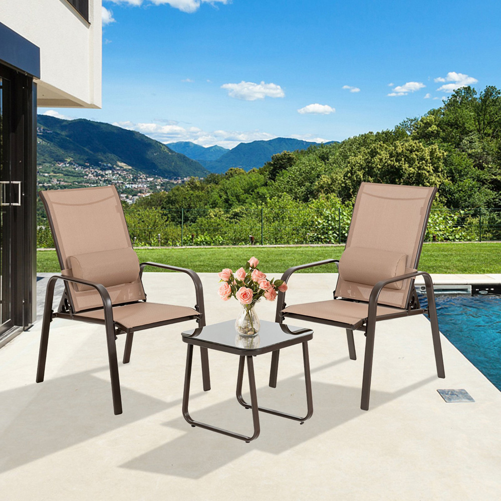 Costway 2 Seater Patio Bistro Set Brown Image 4