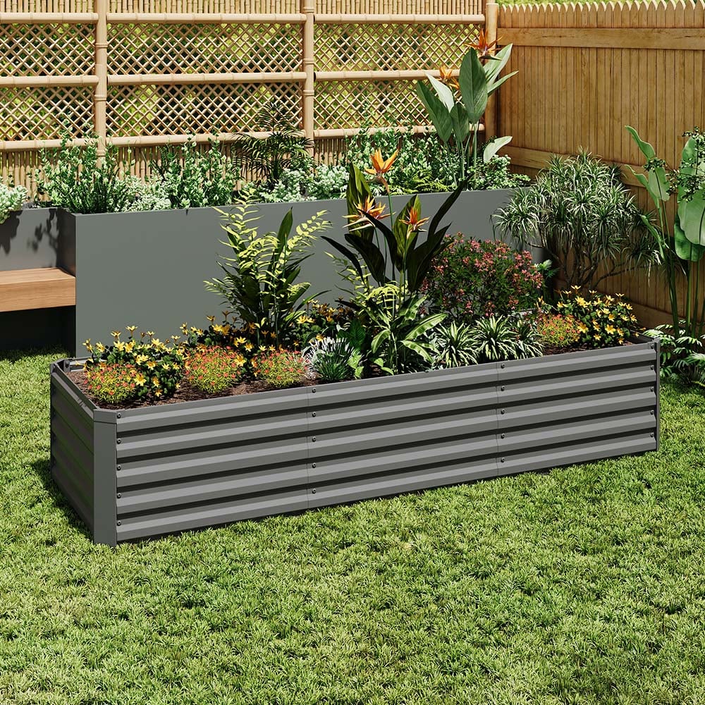 Living and Home Grey Large Rectangular Galvanised Steel Raised Garden Bed 243 x 61cm Image 7