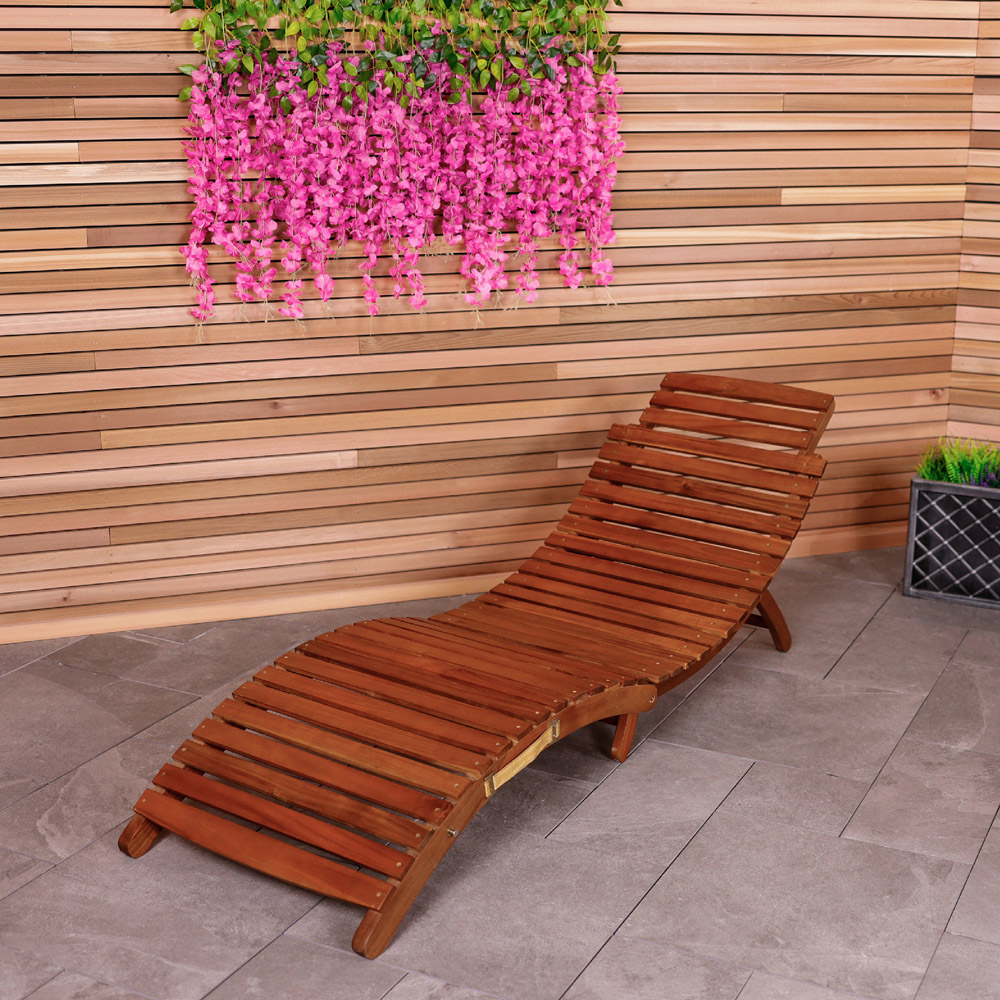 Charles Bentley Acacia Folding Curved Sun Lounger Image 8