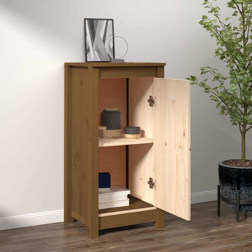 vidaXL Single Door Honey Brown Solid Pine Wood Sideboard Image 3