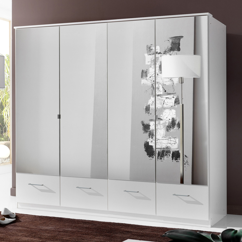 TJ'S Sligo 4 Door 4 Drawer White Wardrobe with Mirror Image 1