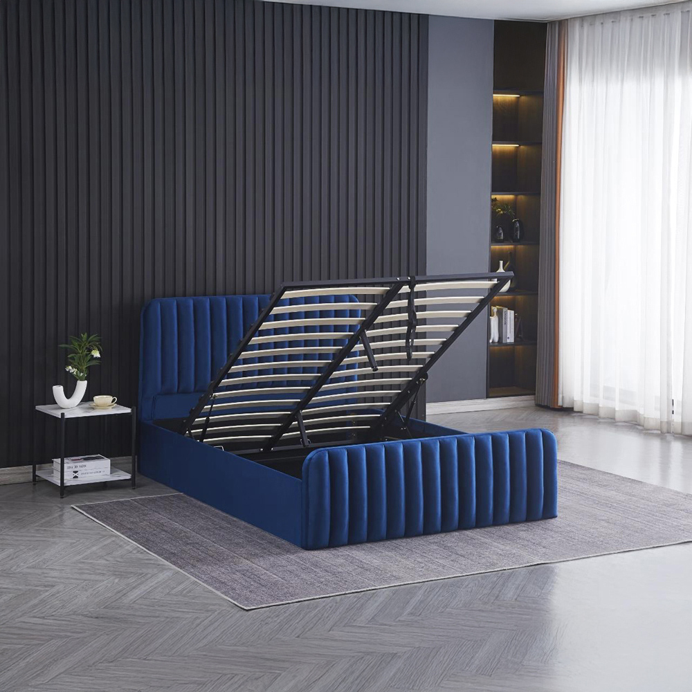 Kosy Koala Big Double Blue Velvet Ottoman Storage Bed Image 5